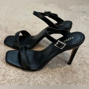 Express Black heel sandals with rhinestone buckle size 6.